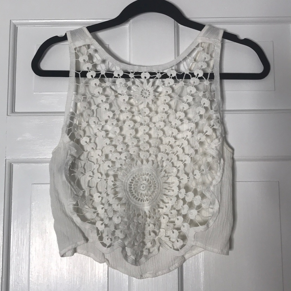 Back embroidered white crop top